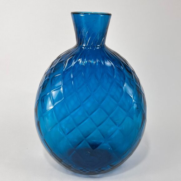 Pairpoint Glassworks Diamond Quilted Optic Blue Blown Glass Vase Mt Washington - Picture 1 of 16